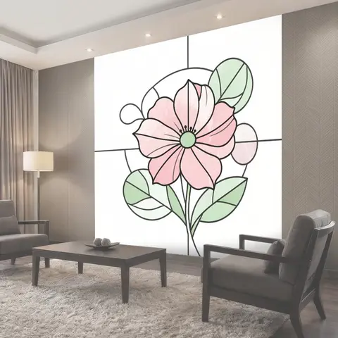 Фотообои Розовый цветок с зелёными листьями