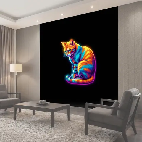 Фотообои Неоновый рыжий кот на черном фоне