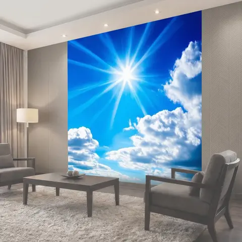 Фотообои Яркое голубое небо с пушистыми белыми облаками