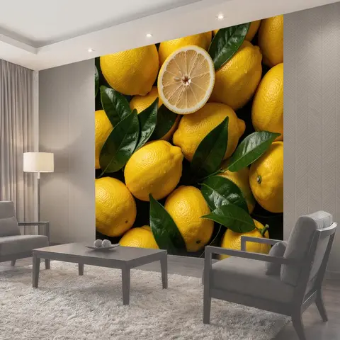 Фотообои Лимоны с зелёными листьями