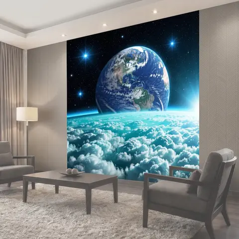 Фотообои Земля в космосе над облаками