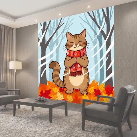 Фотообои Улыбающийся кот в зимнем шарфе