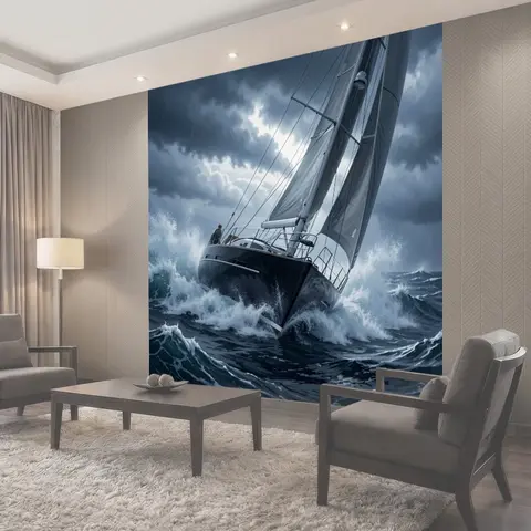Фотообои Яхта в штормовом море
