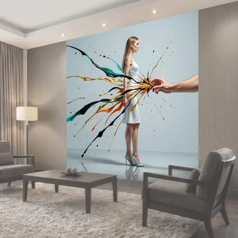 Фотообои Изящная фигура с цветными брызгами
