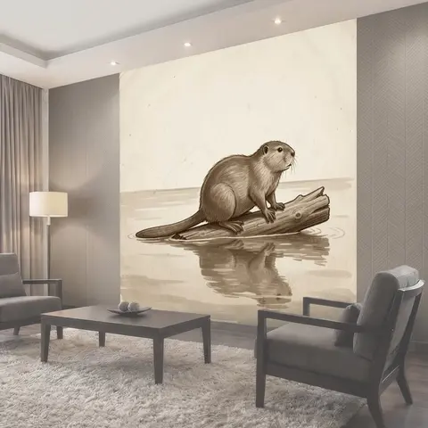Фотообои Выдра на бревне в воде