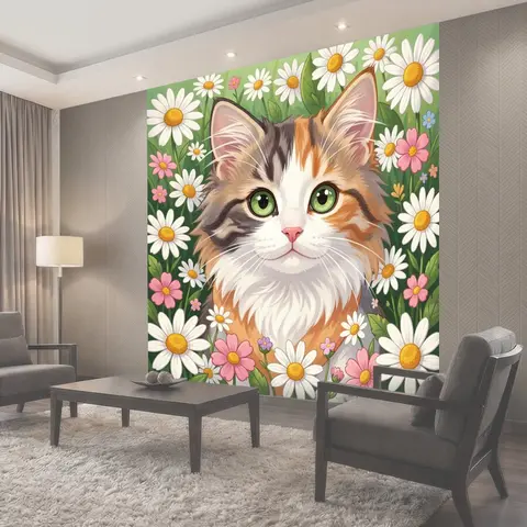 Фотообои Котёнок среди полевых цветов