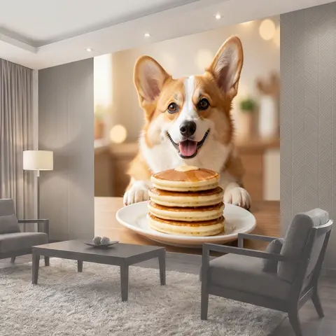 Фотообои Улыбчивый корги с блинами