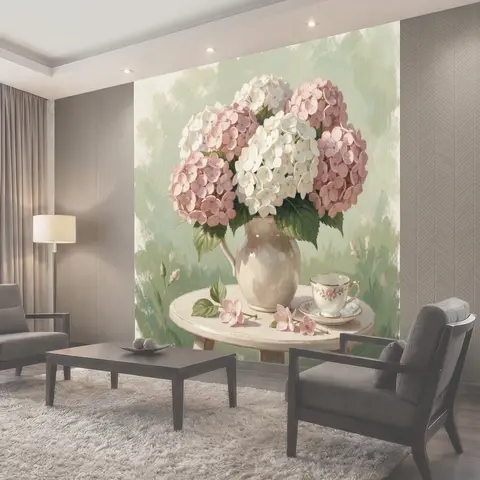 Фотообои Нежные гортензии в кувшине