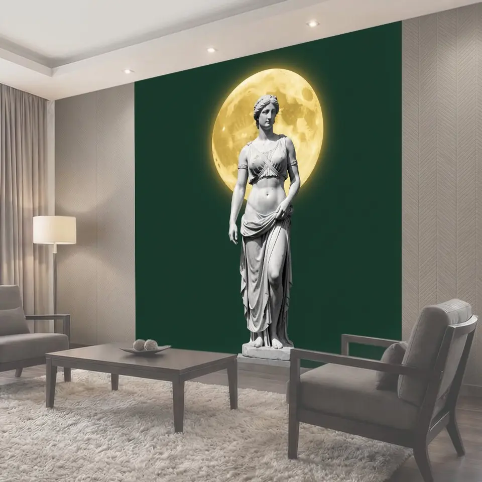 Фотообои Античная статуя перед полной луной