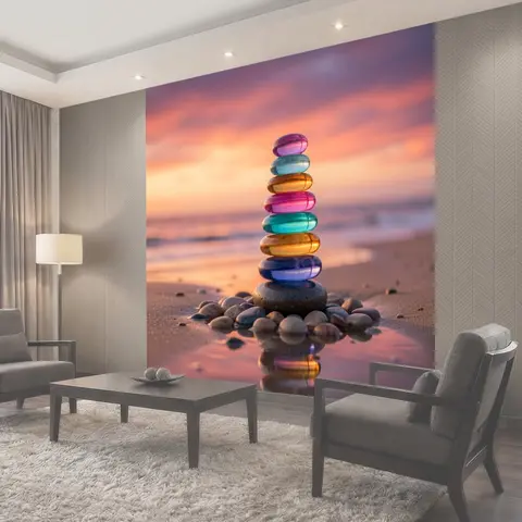 Фотообои Цветные стеклянные камни на пляже