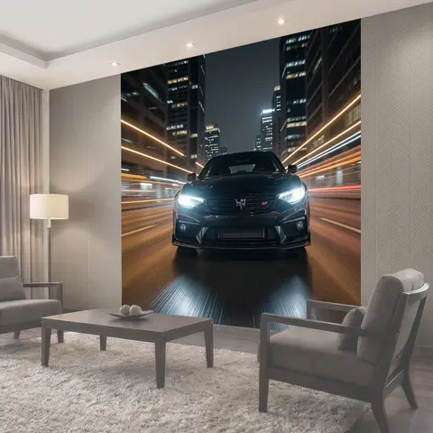 Фотообои Черный спортивный автомобиль ночью