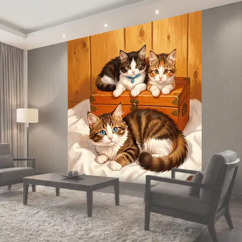 Фотообои Три пушистых котёнка в коробке