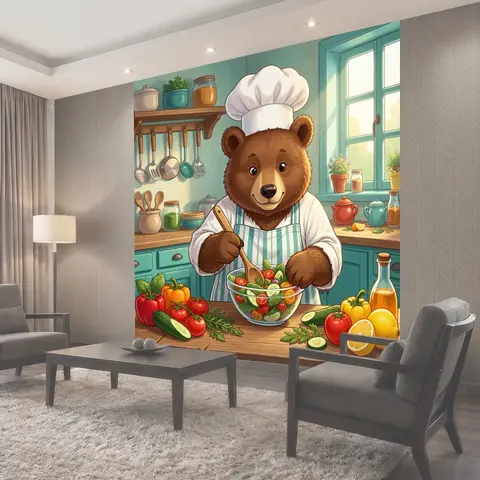 Фотообои Медведь-шеф на кухне