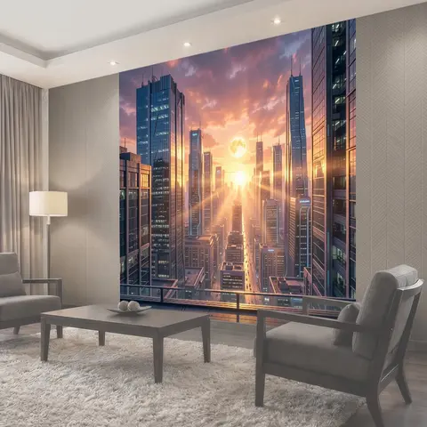 Фотообои Футуристический мегаполис на закате