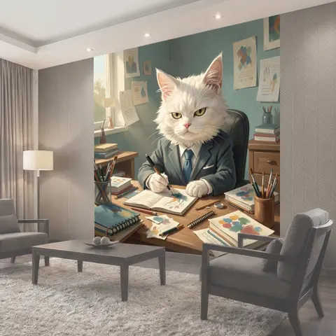 Фотообои Белый кот в деловом костюме