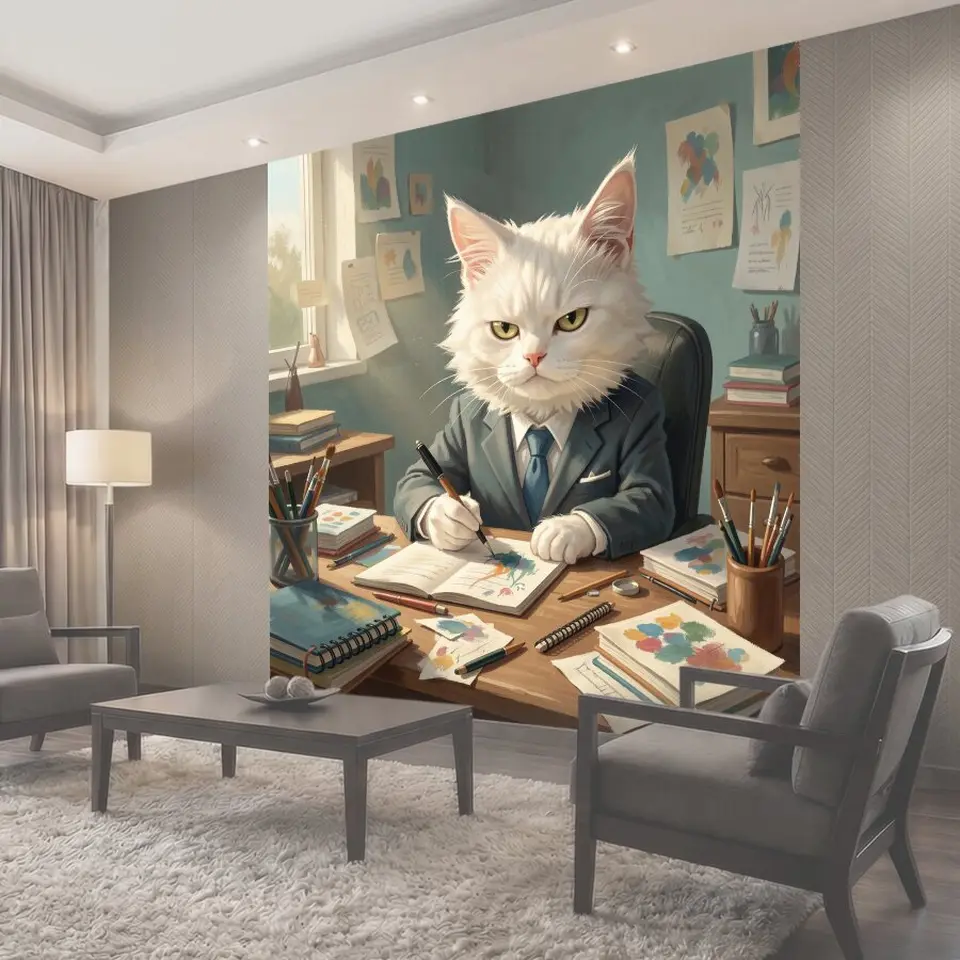 Фотообои Белый кот в деловом костюме