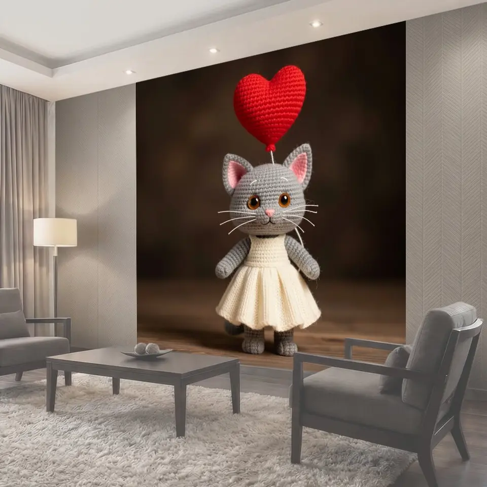 Фотообои Игрушечный кот с сердечком