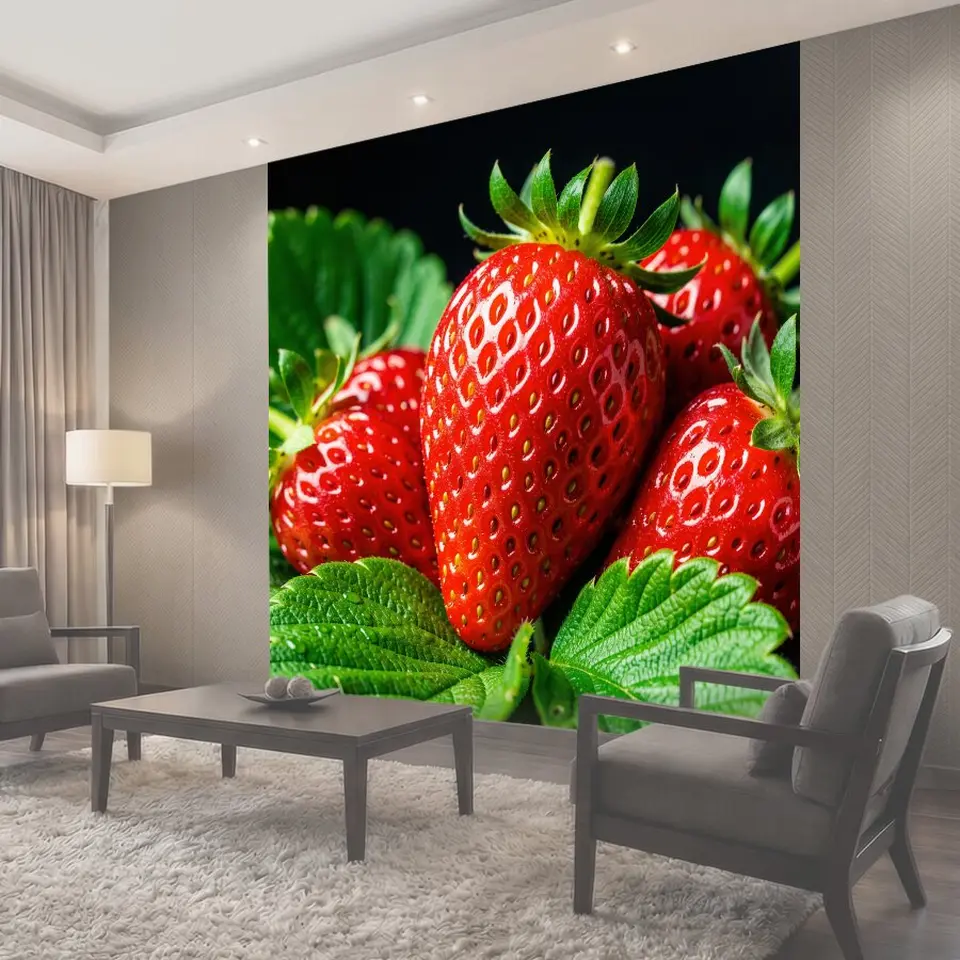 Фотообои Спелая клубника с листьями