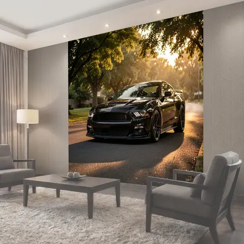 Фотообои Черный спортивный автомобиль на улице