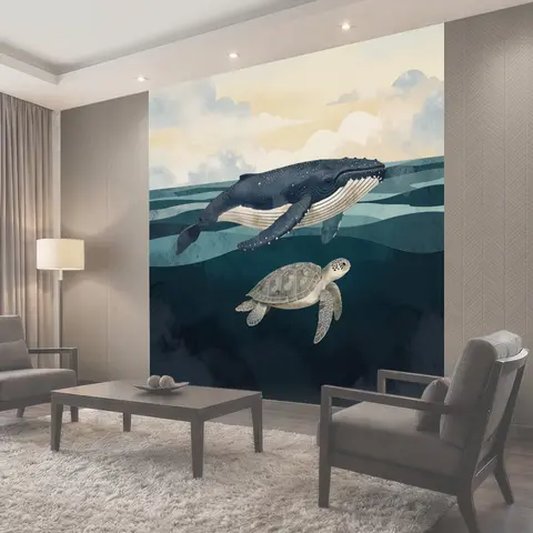 Фотообои Кит и морская черепаха