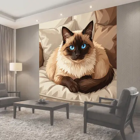 Фотообои Сиамский кот на подушках