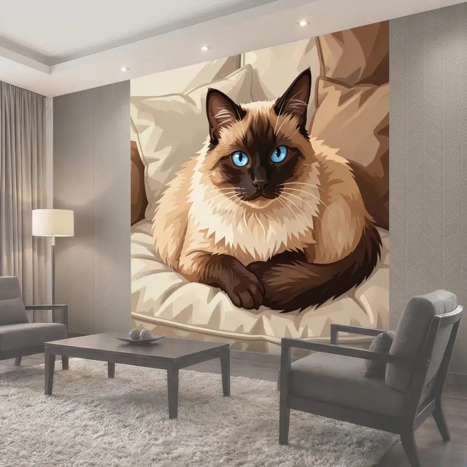 Фотообои Сиамский кот на подушках