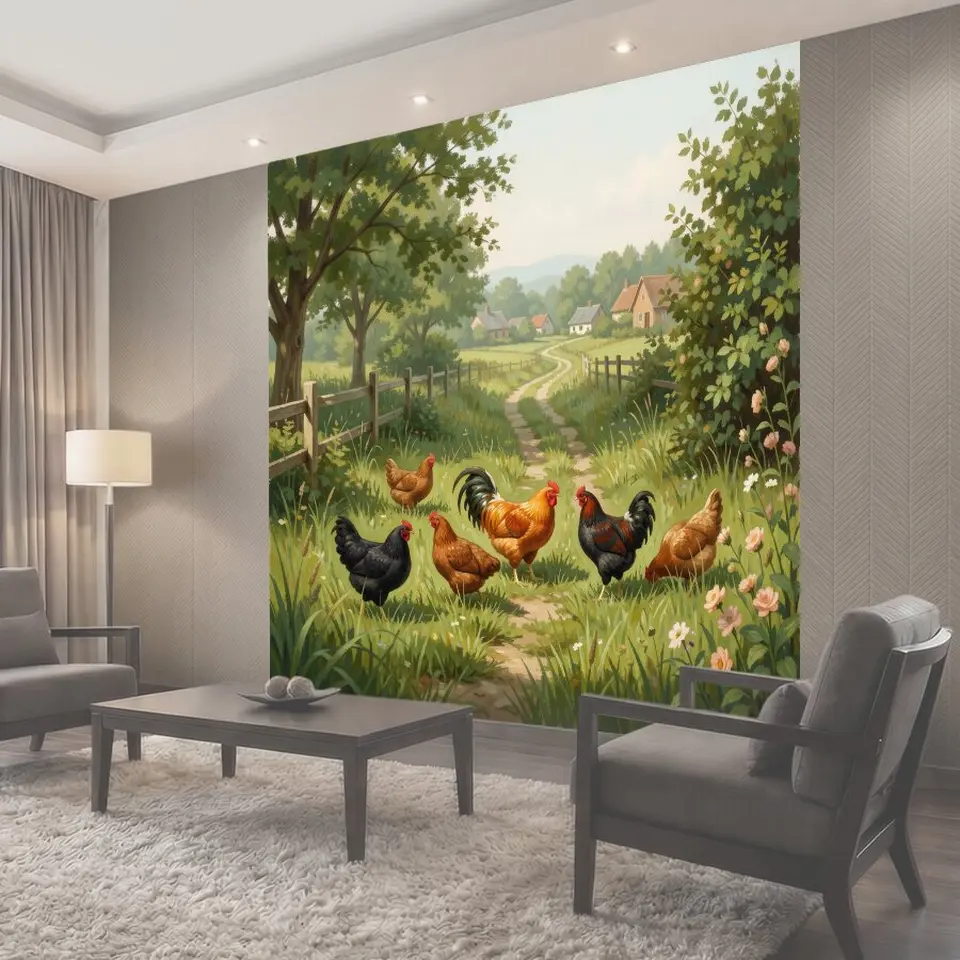 Фотообои Деревенский двор с курами