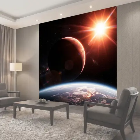 Фотообои Космос с планетой и яркой звездой