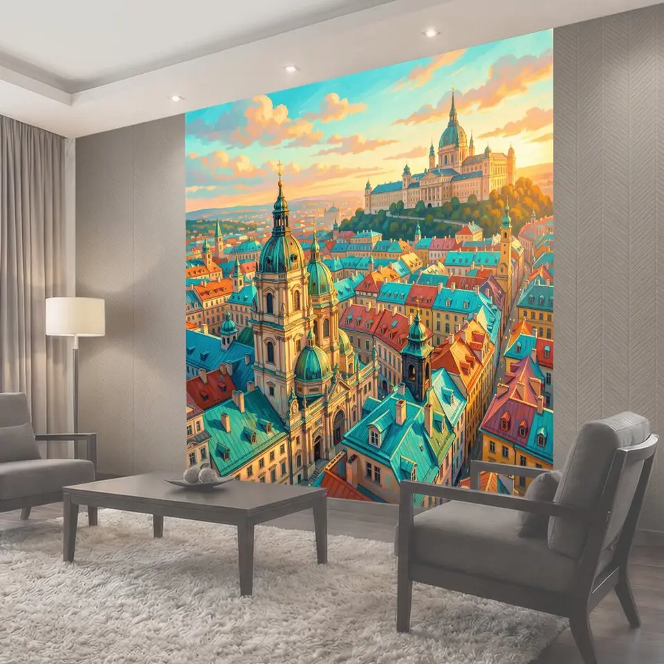 Фотообои Старый европейский город на закате