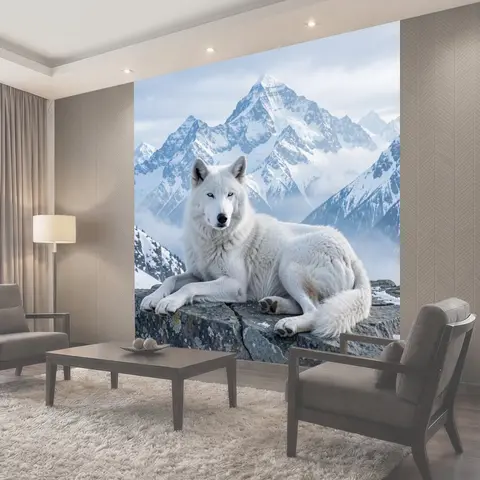Фотообои Белый волк среди гор