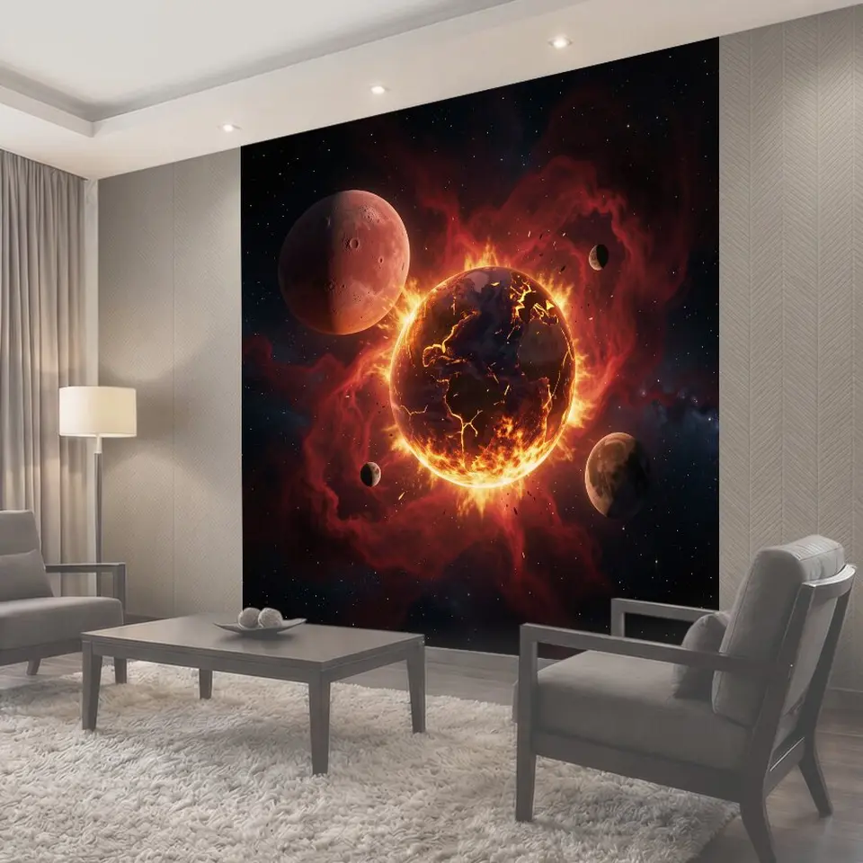 Фотообои Огненная планета в космосе