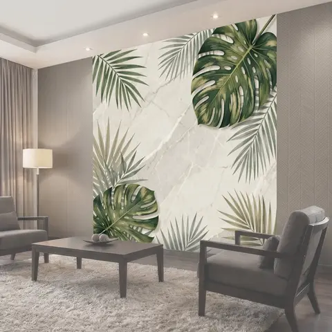 Фотообои Тропические листья на мраморе