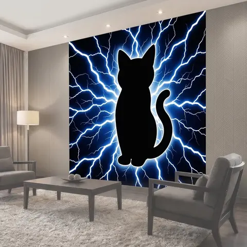 Фотообои Чёрный кот среди молний