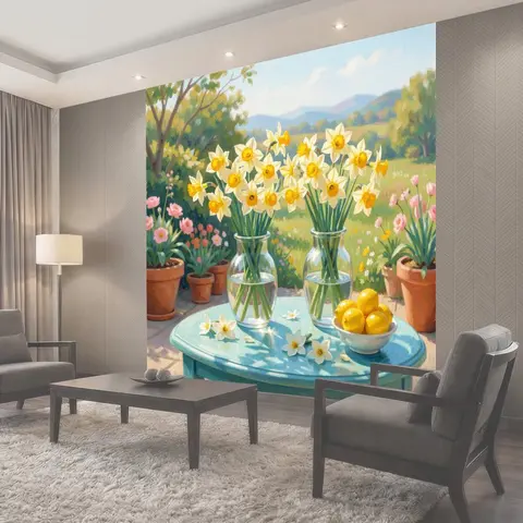 Фотообои Нарциссы и лимоны в саду