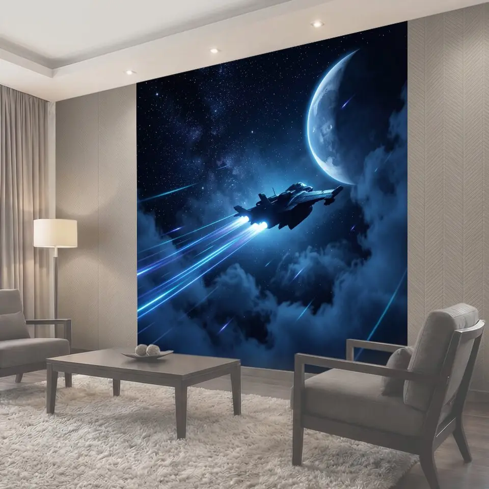 Фотообои Космический истребитель у луны