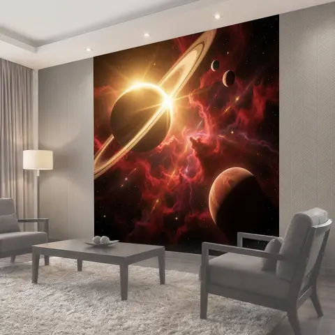 Фотообои Космический пейзаж с кольцевой планетой