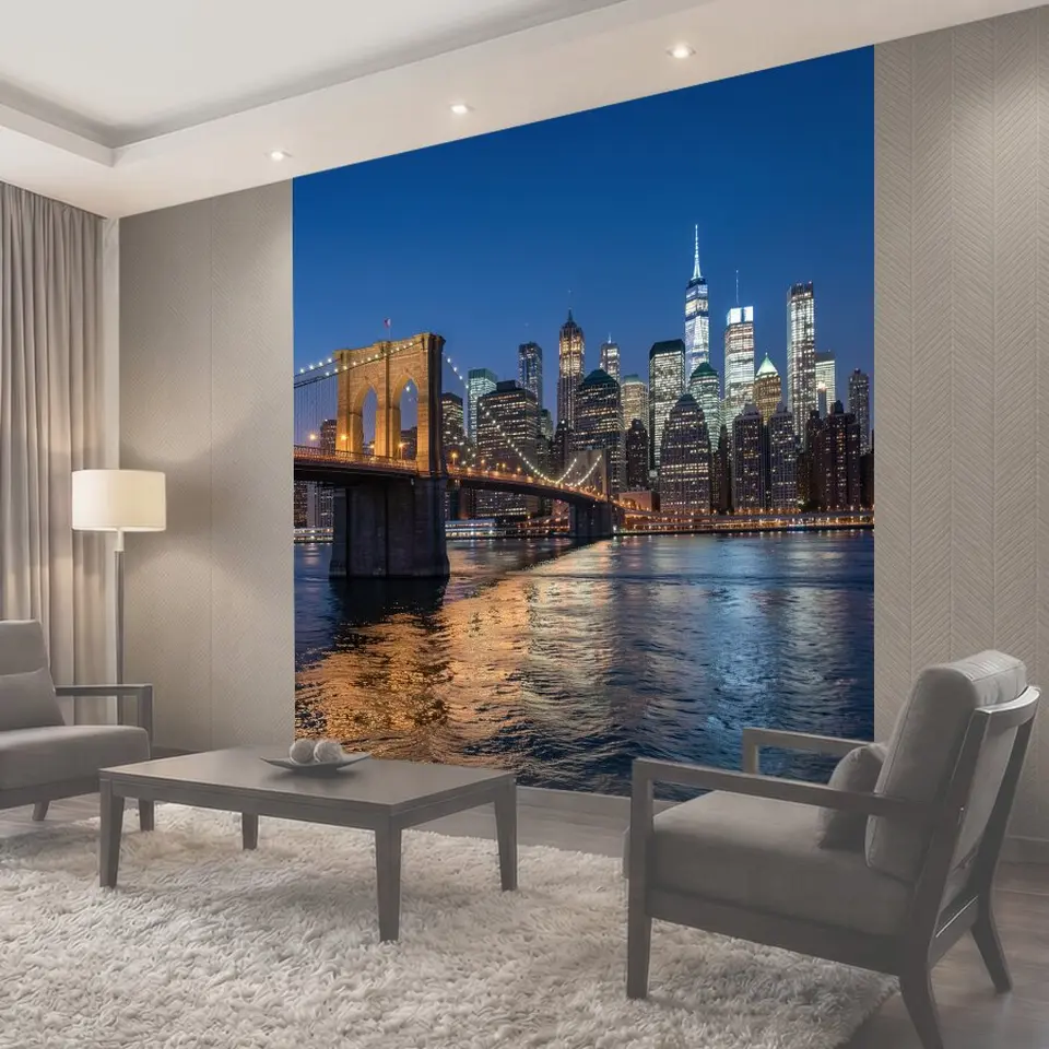Фотообои Ночной Нью-Йорк с Бруклинским мостом