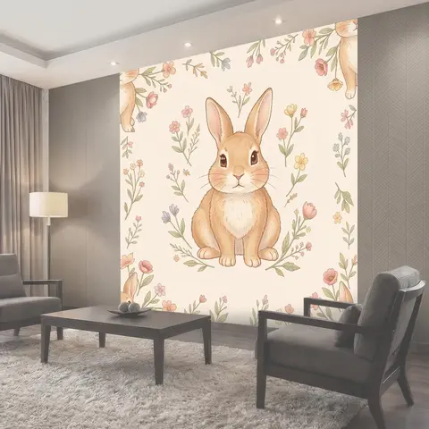 Фотообои Зайчик среди весенних цветов