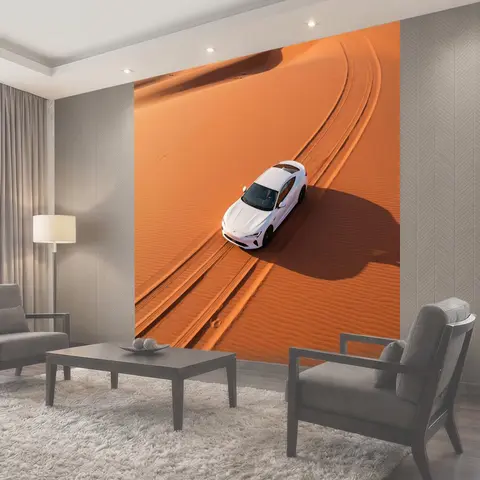 Фотообои Белый автомобиль в пустыне