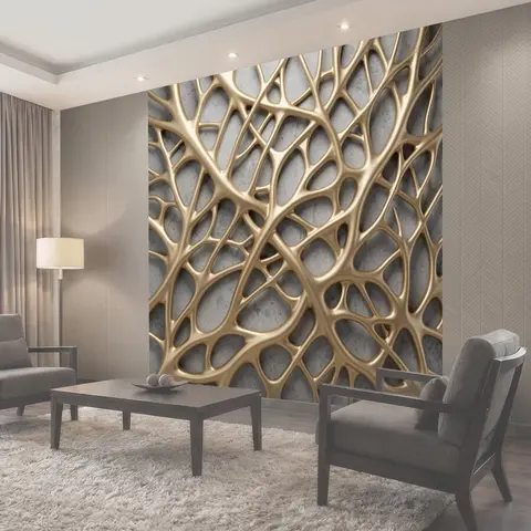 Фотообои Золотая абстрактная 3D решетка