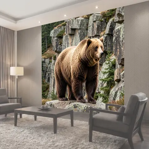 Фотообои Бурый медведь на камне