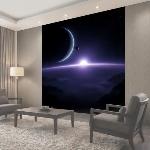 Фотообои Космический рассвет над горами