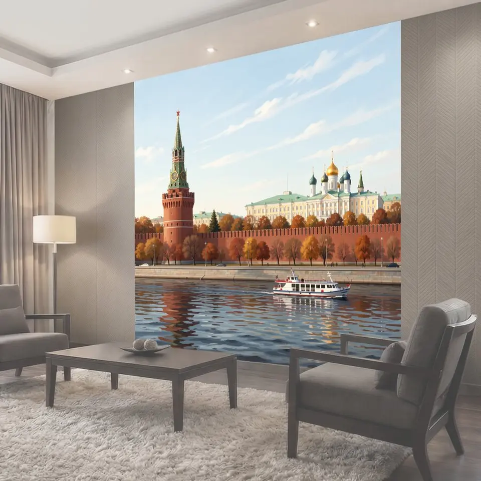 Фотообои Московский Кремль и речной трамвай