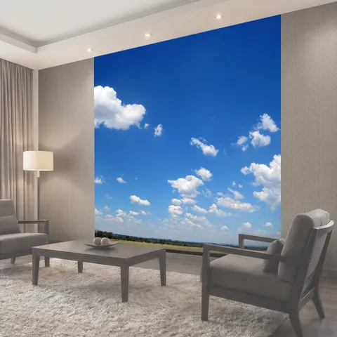 Фотообои Голубое небо с горизонтом небо синий облака поля