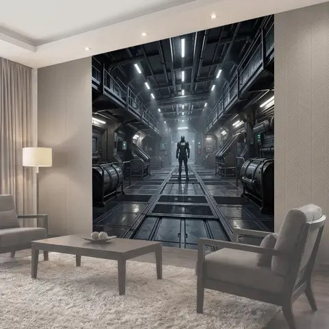 Фотообои Футуристический солдат в космостанции