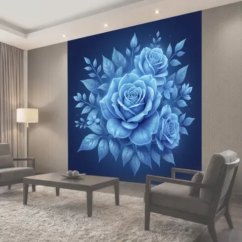 Фотообои Нежные голубые розы и листья