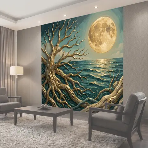 Фотообои Морской пейзаж с луной