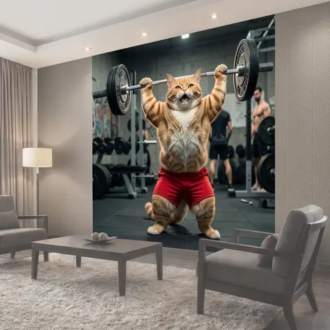 Фотообои Рыжий кот на тренировке