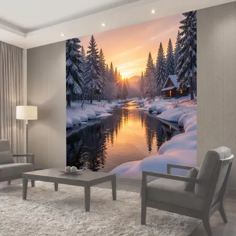 Фотообои Зимний лесной пейзаж у реки