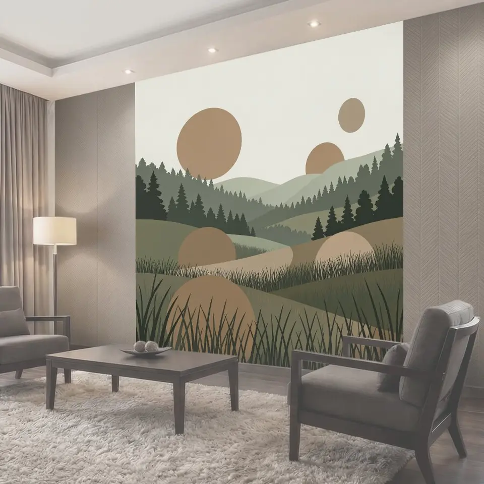 Фотообои Пейзаж лесных холмов и шаров